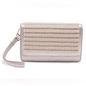 NEW Anne Klein Silver Faux Pearls Rhinestones Mini Crossbody Bag OR Wristlet